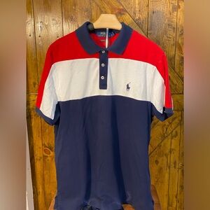 Polo Ralph Lauren Shirt Men Large Red White and Blue Americana Custom Slim Fit